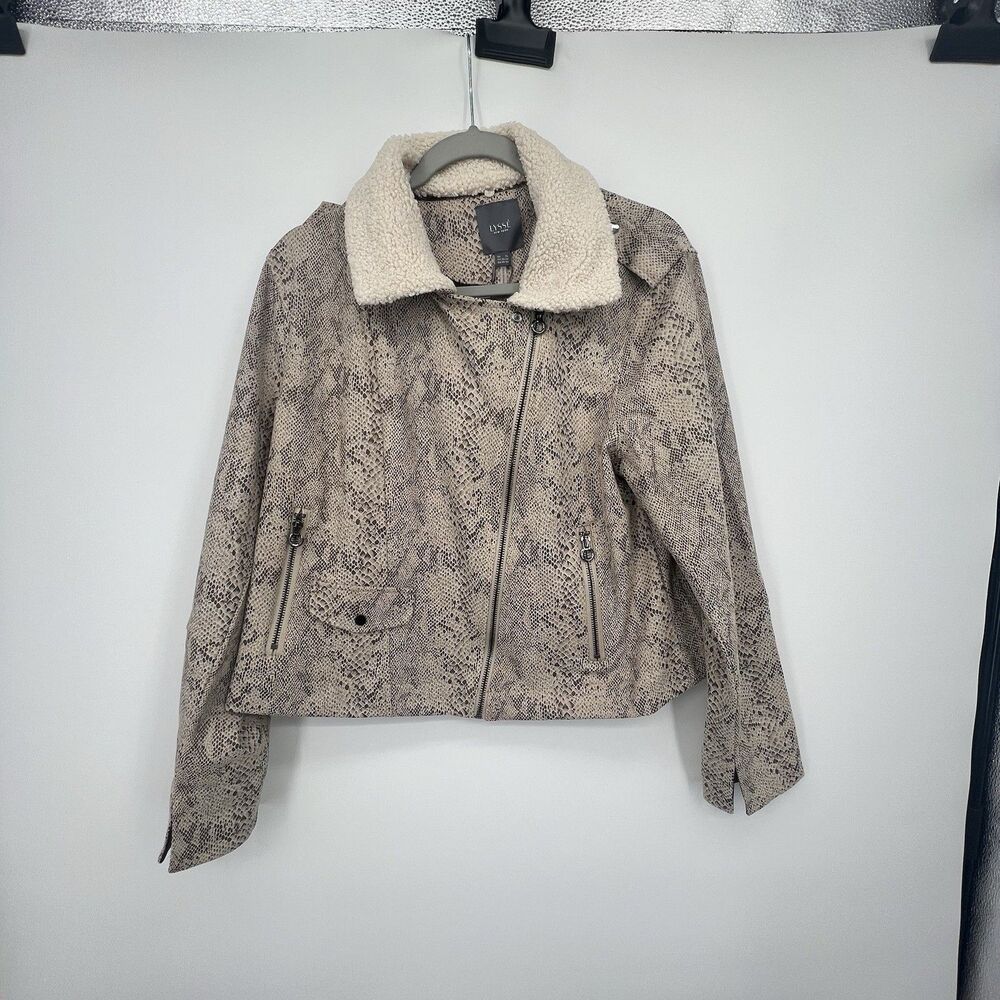 Lysse Rosalind Faux Vegan Suede Crop Moto Jacket Sz XL Snakeskin Print Pockets